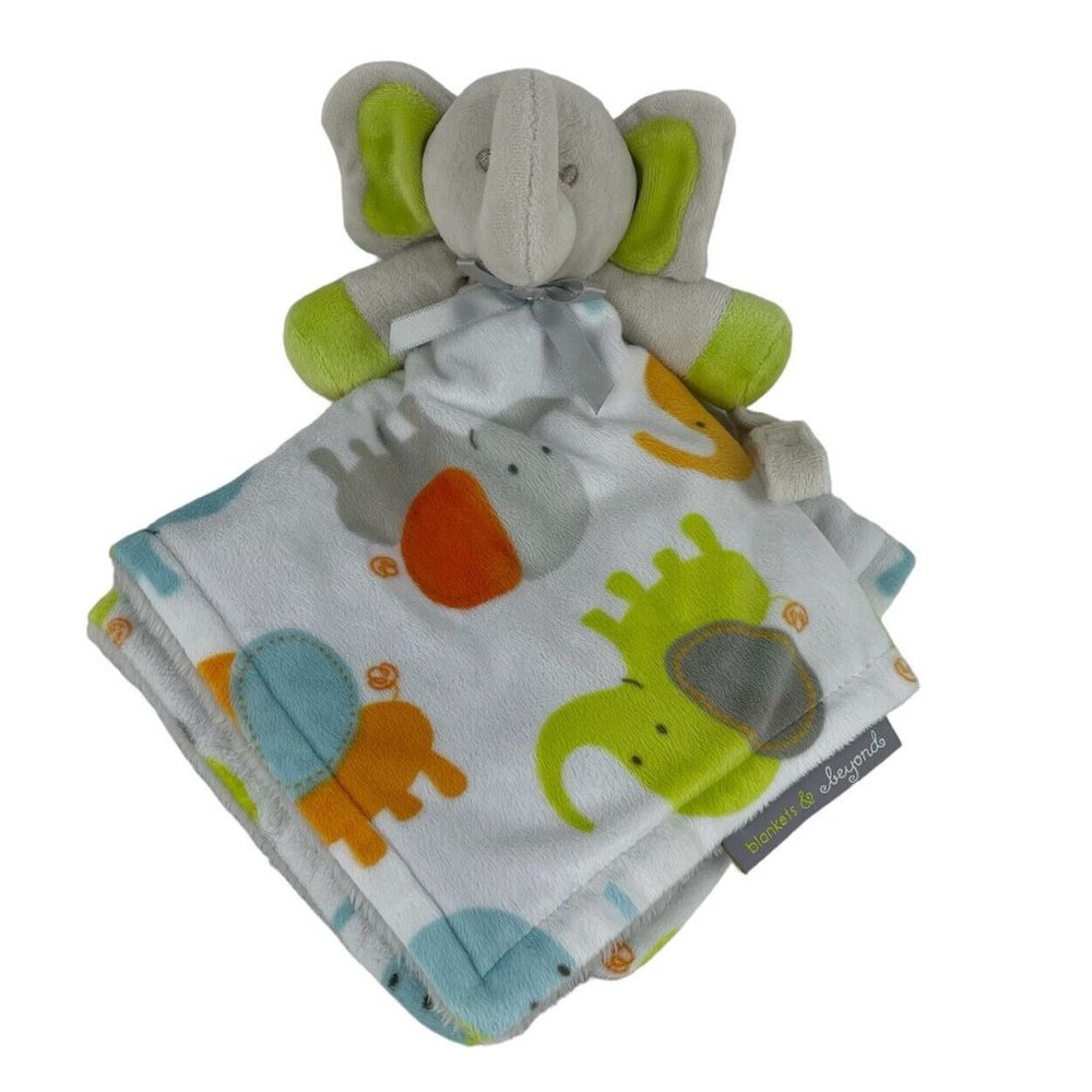 Blankets & Beyond Elephant Lovey 15" Baby Security Blanket Pacifier Holder Green